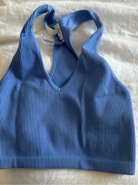 Free People Ribbed Racerback Crop Top in Blue